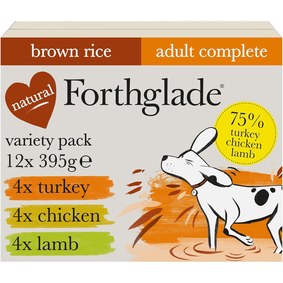 Forthglade Wet Dog Food Variety Pack (12 x 395g Trays)  Wholegrain Turkey Lamb & Chicken with Brown Rice Stomach Sensitive Trays Hypoallergenic