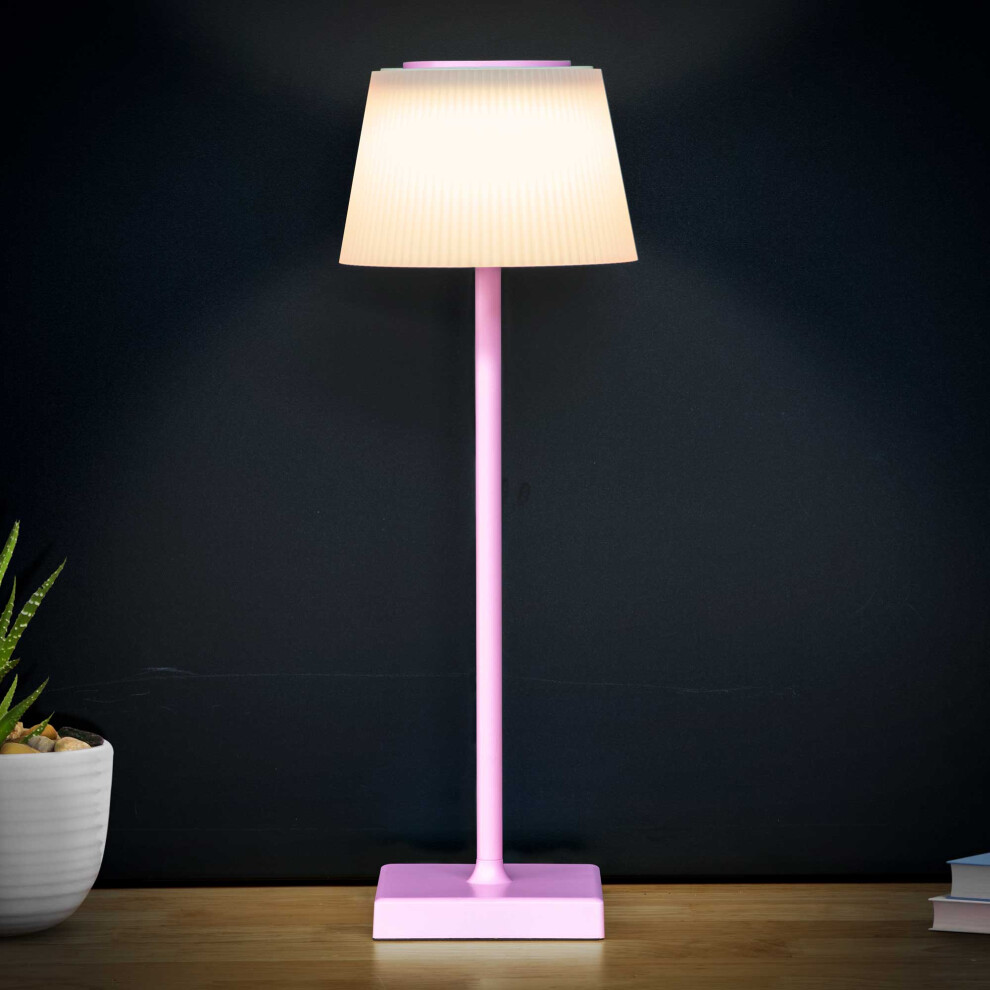 Dellonda Rechargeable Table Lamp with RGB Colours - Pink Frame