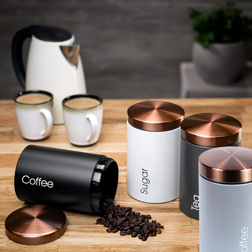 RLS Goose Grey Set of  3 Tea Coffee SugaR Storage Container Copper 1