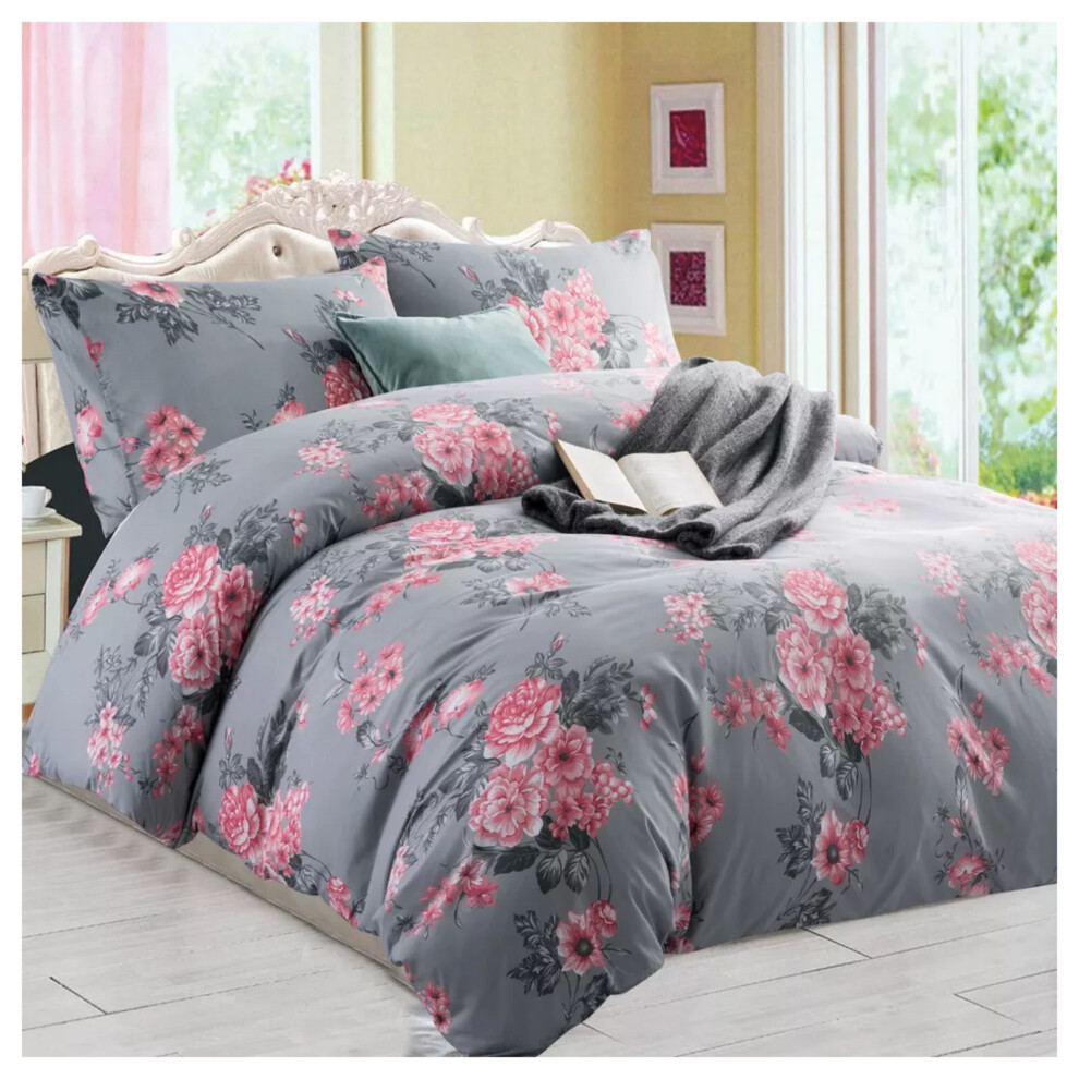 (Single) Grey Duvet Cover Set Reversible Printed Bedding