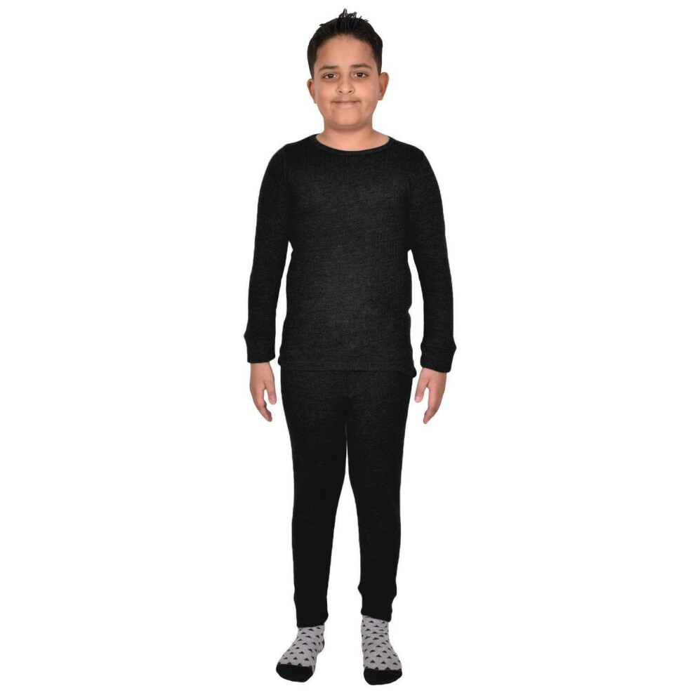 (Black, 5-6 Years) Kids Thermal Set Long Johns Plain Warm Top Bottoms