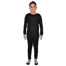 (Black, 9-10 Years) Kids Thermal Set Long Johns Plain Warm Top Bottoms