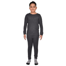 (Charcoal, 7-8 Years) Kids Thermal Set Long Johns Plain Warm Top Bottoms
