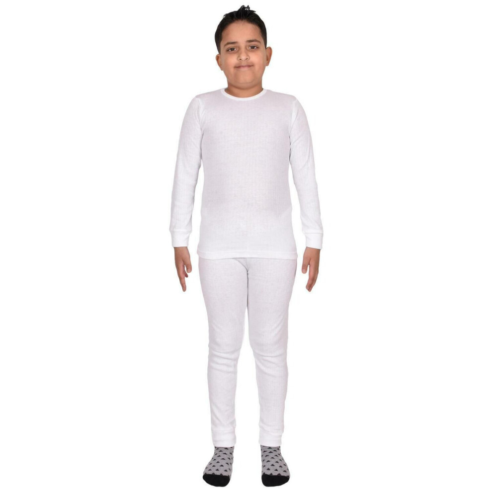 (White, 9-10 Years) Kids Thermal Set Long Johns Plain Warm Top Bottoms