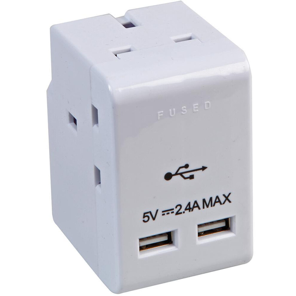 Pro Elec - 3-Gang Mains Adaptor With 2X Usb Charging Ports 5051259210592