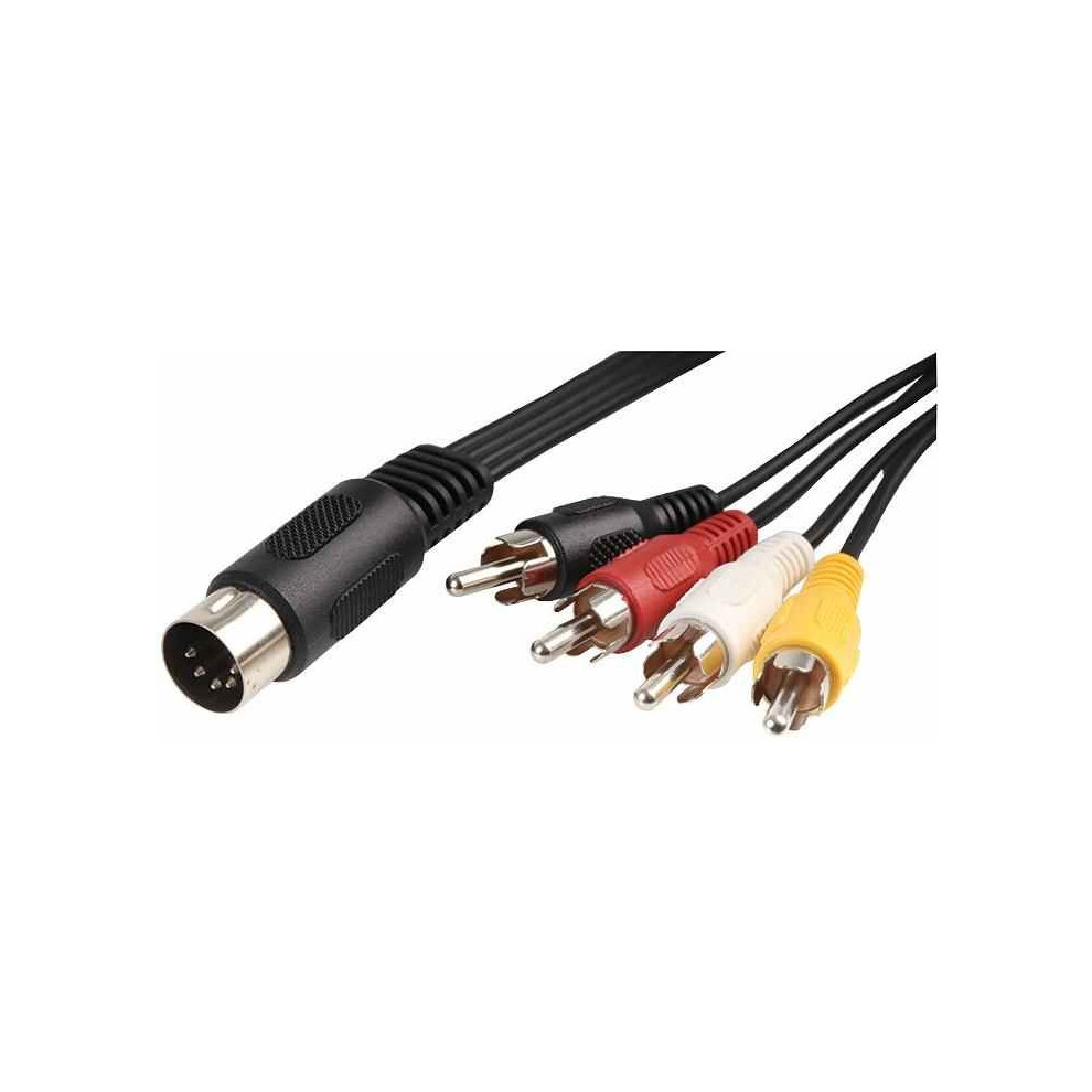 Pro Signal - 5 Pin 180 Degree Din Male To 4X Phono (Rca) Male Lead, 1.2M Black 3341804102499