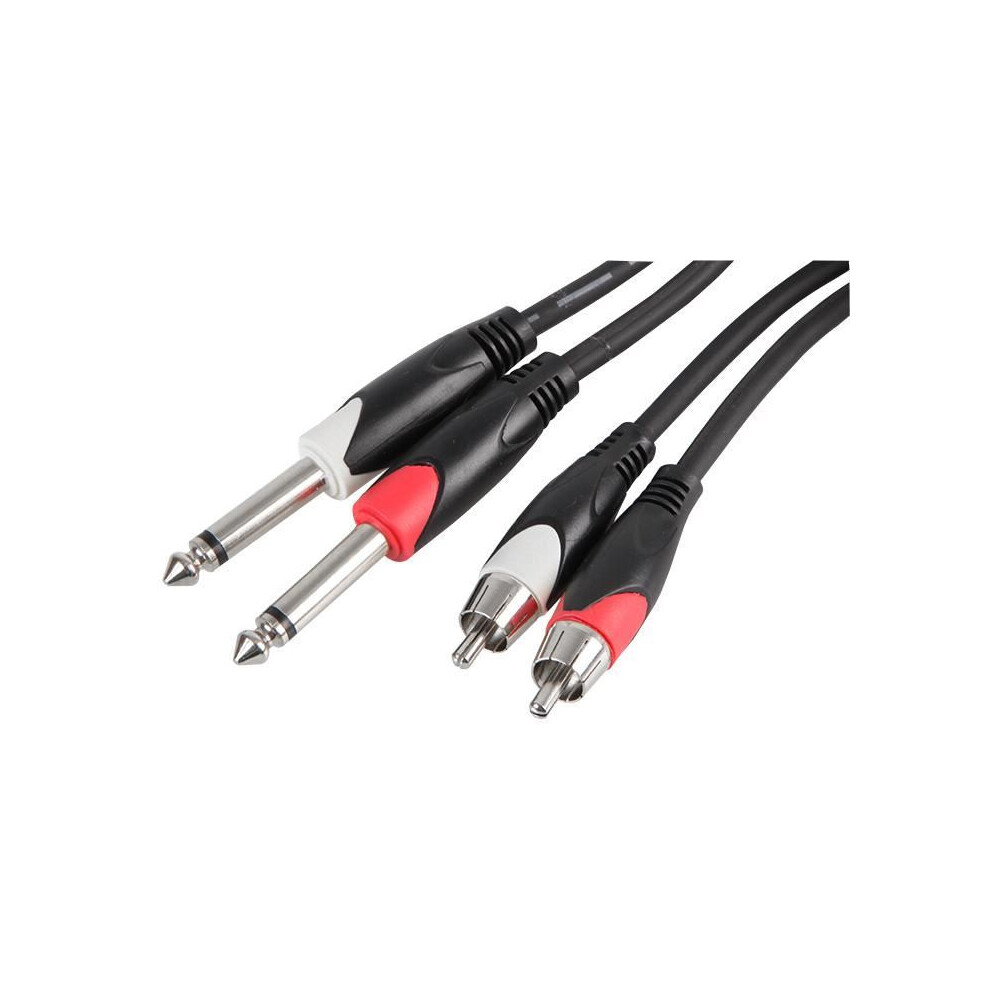 Pulse - 2X Phono (Rca) To 2X 6.35Mm (1/4") Stereo Plug To Plug Lead, 2M Black 8800202346089