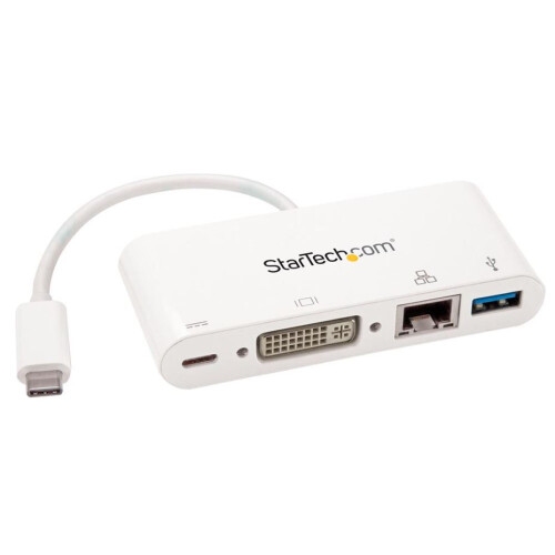 StarTech.com STARTECH - USB-C to USB 3.0 DVI Ethernet Multiport Adaptor with Power Delivery, White