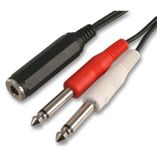PRO SIGNAL - 6.35mm (1/4") Mono Jack Socket to 2x Plugs Lead, 300mm Black