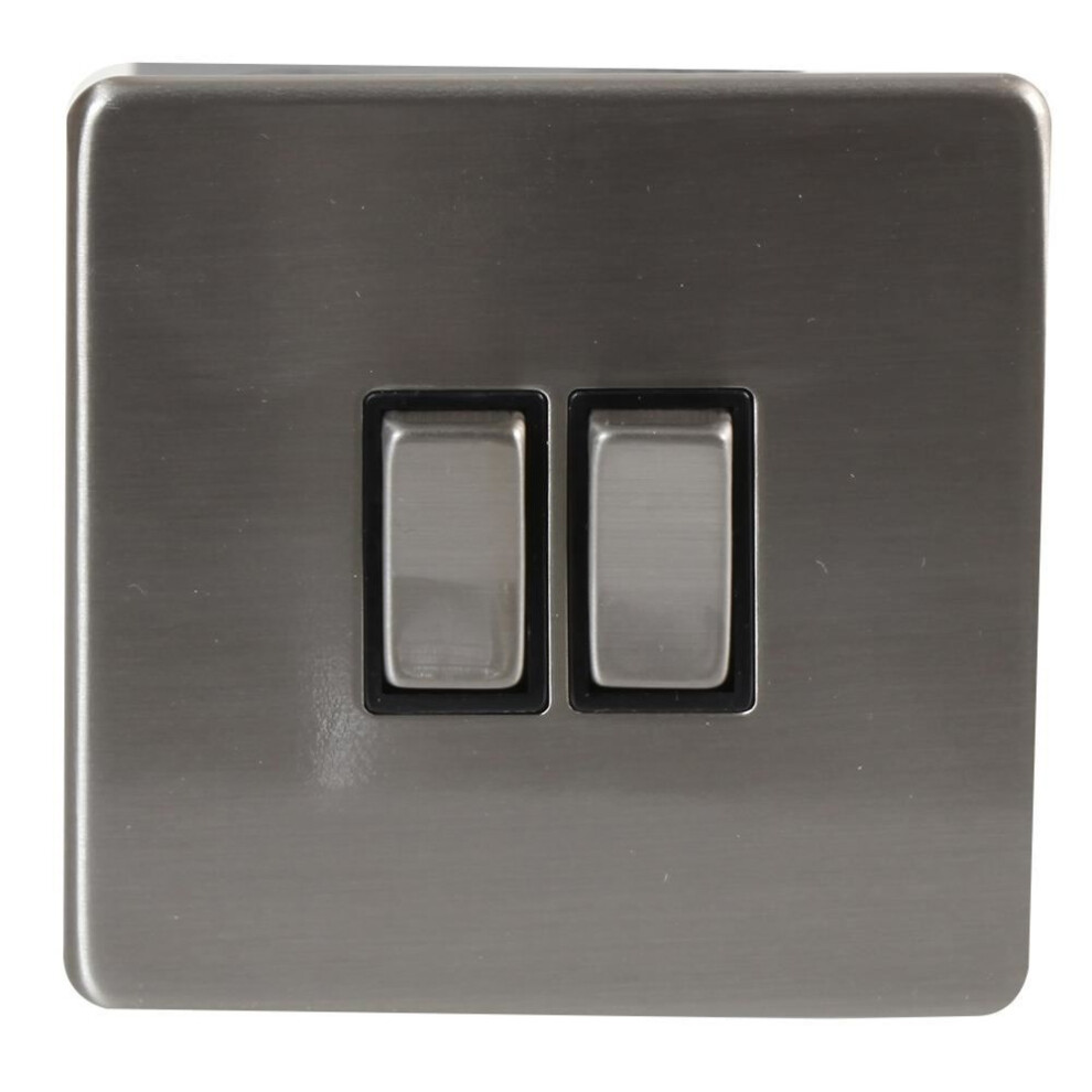 Pro Elec - 2-Gang Light Switch, Brushed Chrome 8800202381257