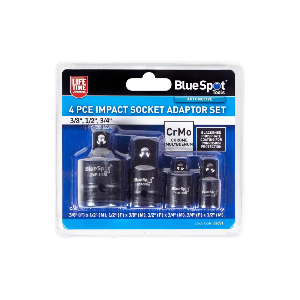 Spot Spot Tools - 4 Pce Impact Socket Adaptor Set (3/8", 1/2", 3/4") Blue