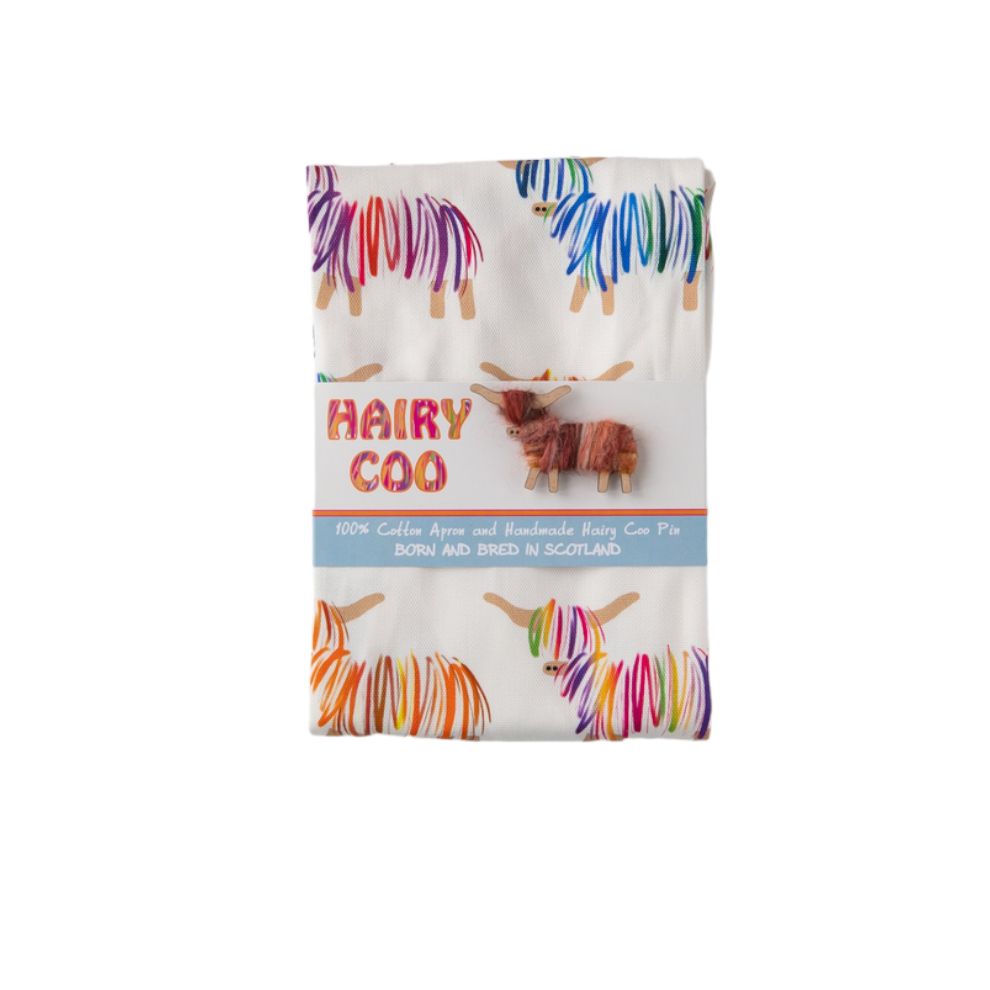 Kilts Wi Hae Lovely Hairy Coo Scottish Multicoloured Highland Cow 100% Cotton Cooking Apron