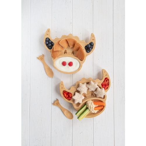 Super Cute Scottish Hairy Coo Childrens Bamboo Segmented Suction Dining Plate 1