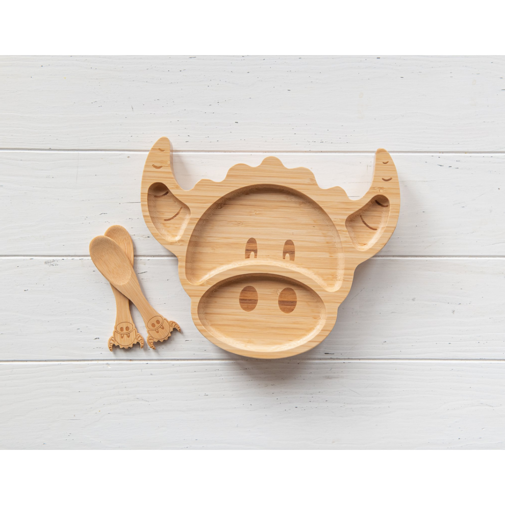 Kilts Wi Hae Super Cute Scottish Hairy Coo Childrens Bamboo Segmented Suction Dining Plate