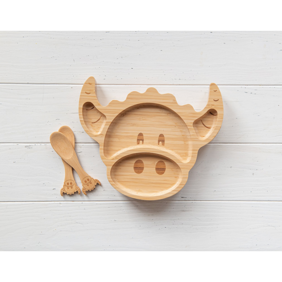 Super Cute Scottish Hairy Coo Childrens Bamboo Segmented Suction Dining Plate