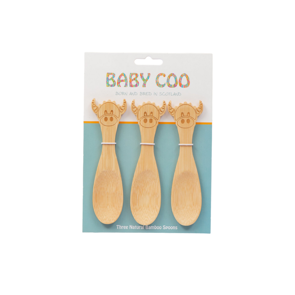 Kilts Wi Hae Super Cute Scottish Hairy Coo Childrens Set Of 3 Bamboo Dining Spoons