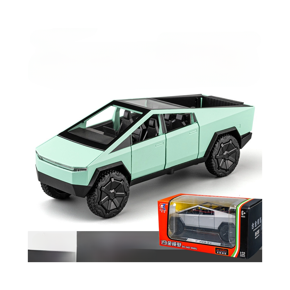 (Green) Scale 132 Tesla Cybertruck Pickup Model Car Toy Metal Diecast Lights Sound Gift
