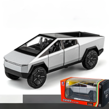 (Silver) Scale 132 Tesla Cybertruck Pickup Model Car Toy Metal Diecast Lights Sound Gift