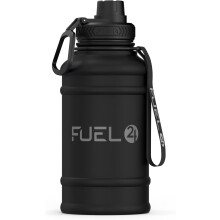 Fuel24 1.3L/2.2L Black Water Bottle Metal - STRONG, Drop & Leakproof BPA free 2L 1L Stainless Steel Water Bottle (1 Litre)