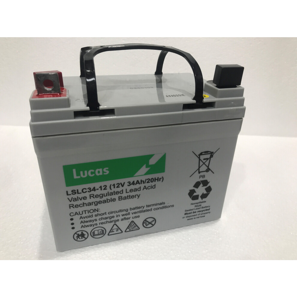 LUCAS 12V 34AH AGM RECHARGEABLE IDEAL FOR MOBILTY SCOOTERS-CHAIRS ETC