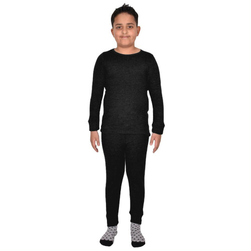 (Black - 2 Pack, 9 - 10 Years) Kids Thermal Long Johns Set Plain Warm 2 Pack 2