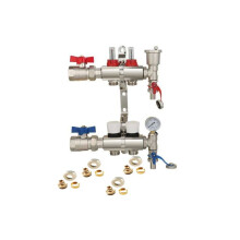 (Normal Set of 2 , COPPER 15mm x 3/4'') 2 Port Underfloor Heating Complete Manifold with Pipe Connections,Ball Valve,Automatic Air Vent and Pressure Gauge Unit