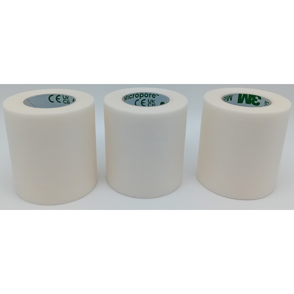 3M Micropore White 5Cm Surgical Tape - Pack Of 3 (9.1M/Roll) - Gentle, Hypoallergenic, Breathable, Easy Tear - Ref 1530-2