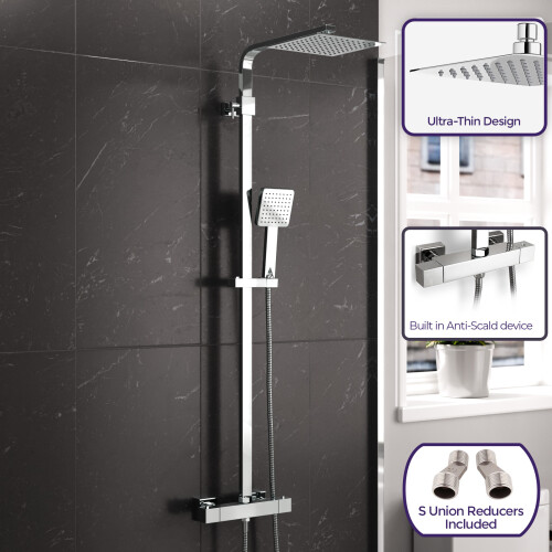 Modern Square Exposed Thermostatic Mixer Shower Set Shower Head and Handheld