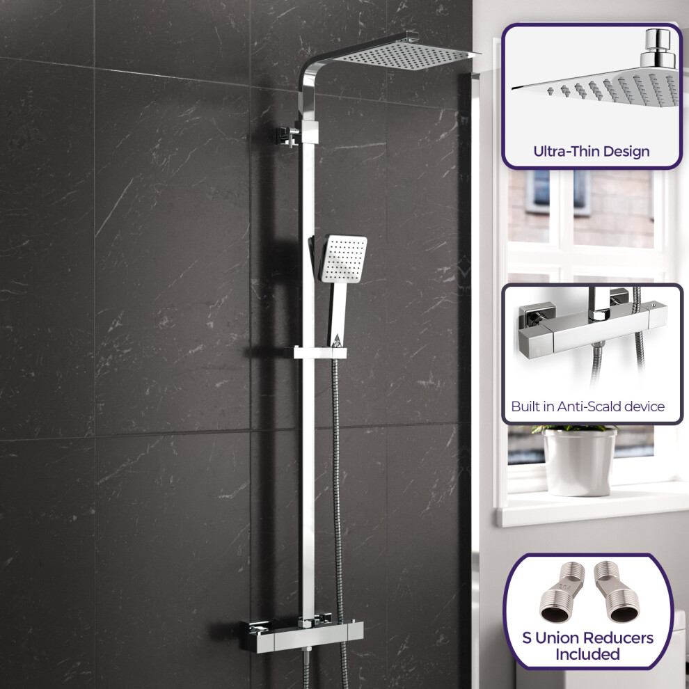 Modern Square Exposed Thermostatic Mixer Shower Set Shower Head and Handheld
