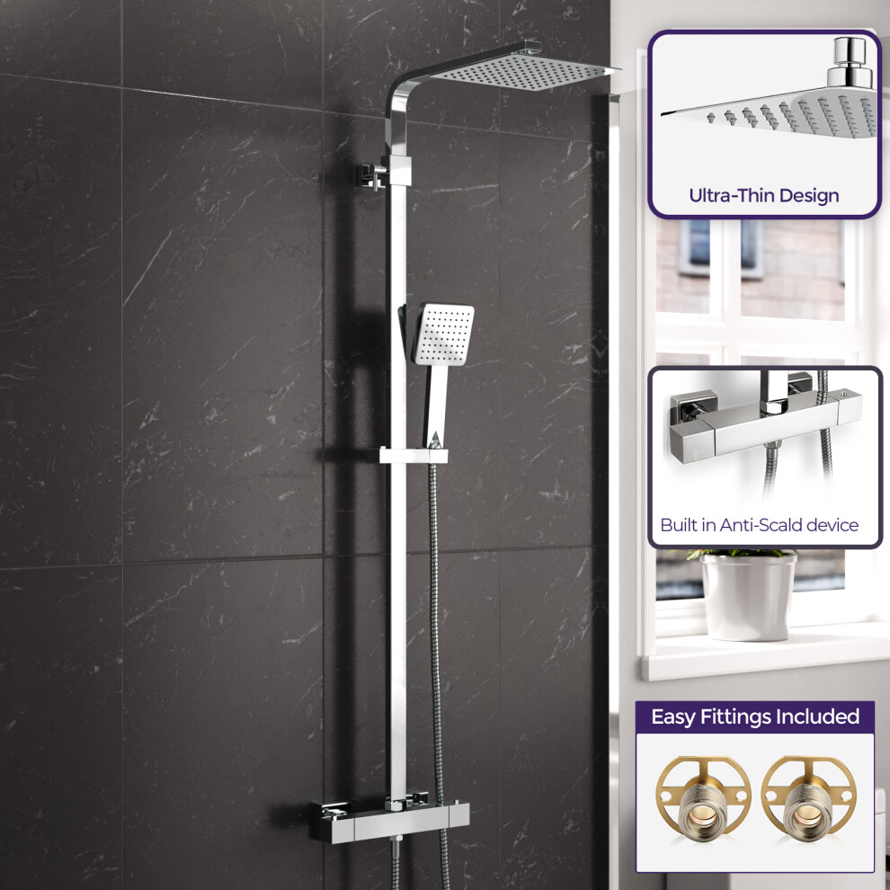 Modern Square Exposed 2-Way Thermostatic Mixer Shower Set With Easy Fittings