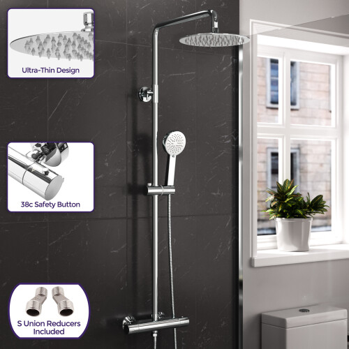 NES Home Modern Round Exposed Thermostatic Mixer Shower Set With Shower Head and Handheld