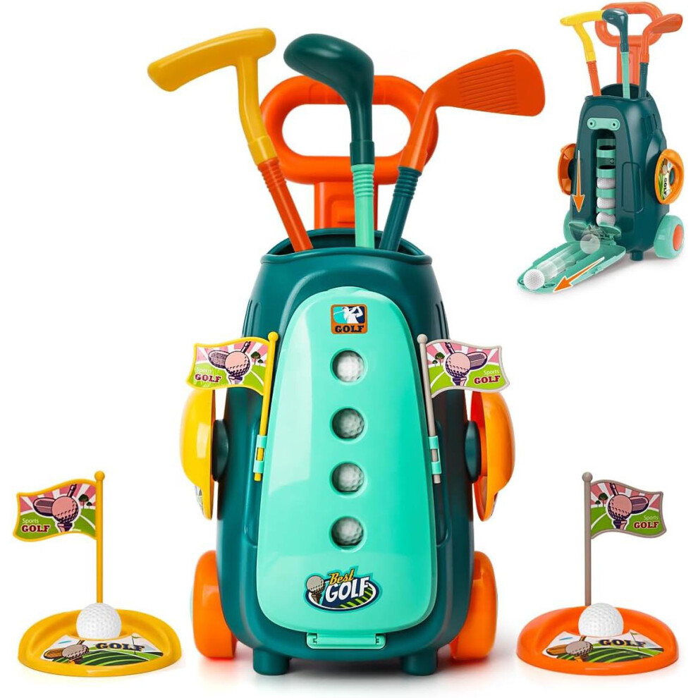 The Magic Toy Shop Kids Mini Golf Club Set Bag Indoor Outdoor Boys Girls Portable Golf Toy