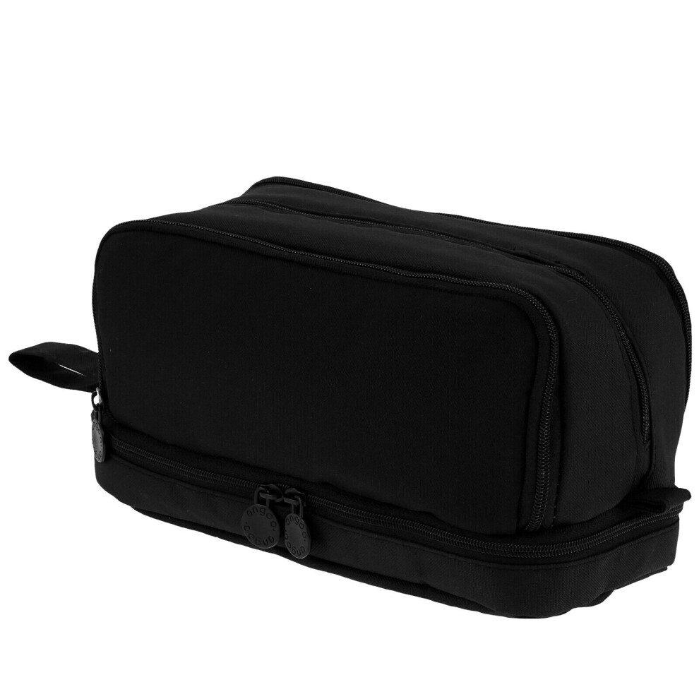 (Black) Student Double Layer Large Capacity Pencil Case Oxford Fabric Stationery Storage