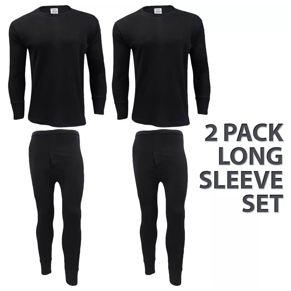 (Black - 2 Pack, L) Mens Thermal Underwear Long Johns Top Bottom 2Pack