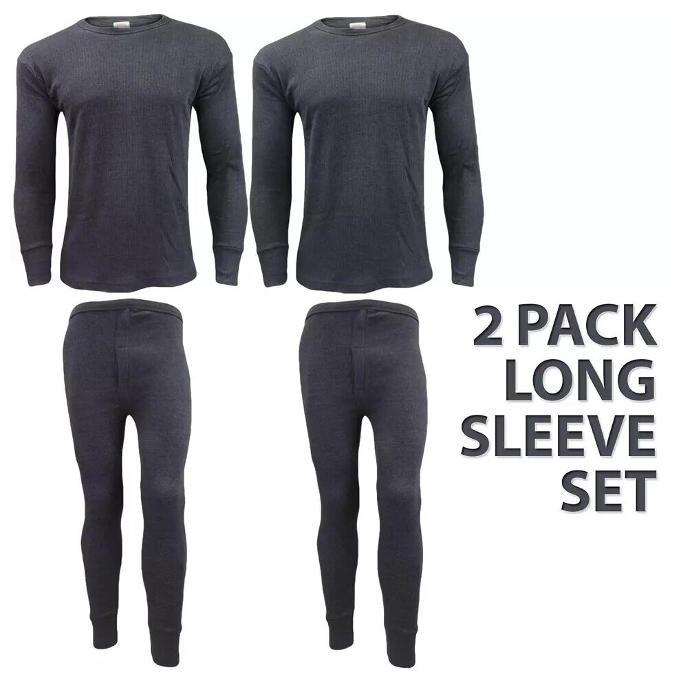 (Charcoal - 2 Pack, S) Mens Thermal Underwear Long Johns Top Bottom 2Pack