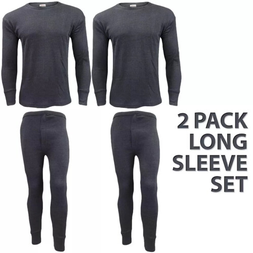 (Charcoal - 2 Pack, M) Mens Thermal Underwear Long Johns Top Bottom 2Pack