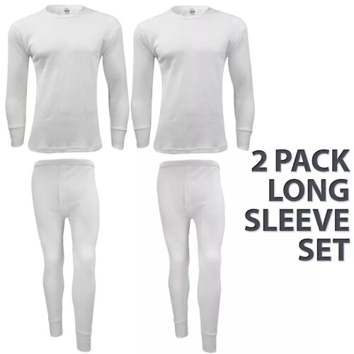 (White - 2 Pack, M) Mens Thermal Underwear Long Johns Top Bottom 2Pack