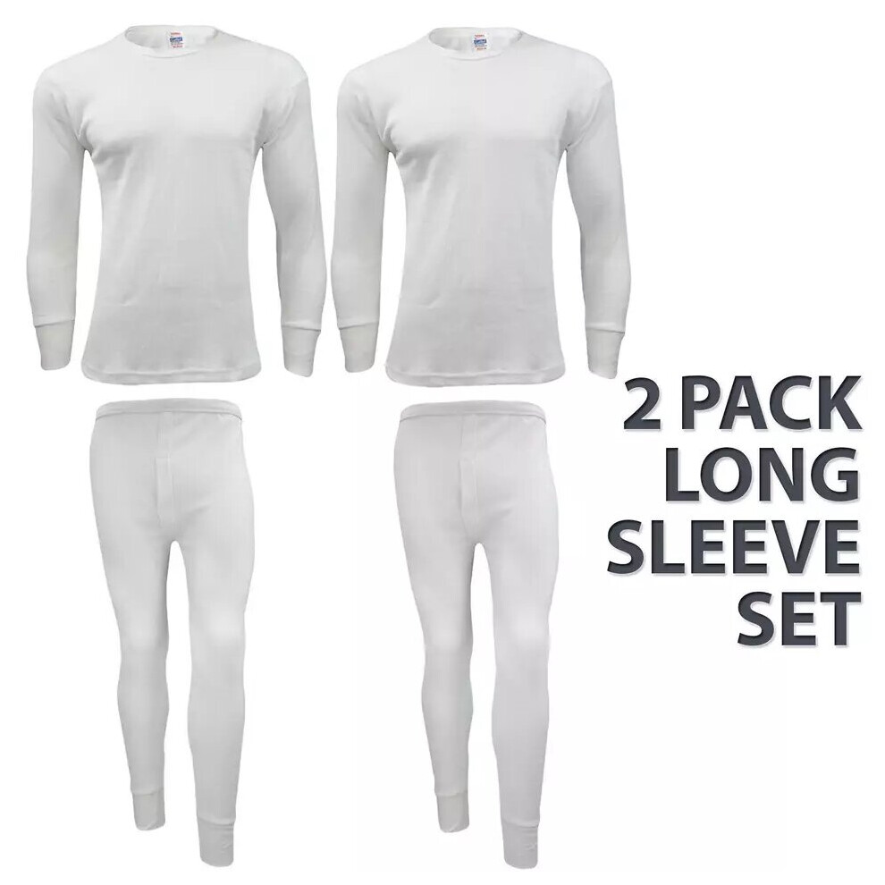 (White - 2 Pack, L) Mens Thermal Underwear Long Johns Top Bottom 2Pack