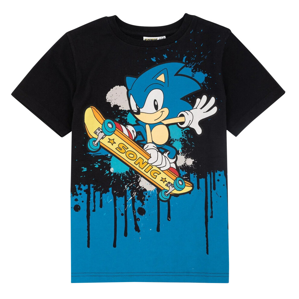(9-10 Years, Black/Blue) Sonic The Hedgehog Childrens/Kids Skateboard T-Shirt