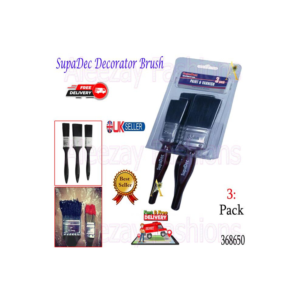 Decorating Professional Paint Varnish Black Bristle Brush Set 3 Piece 5017193409560