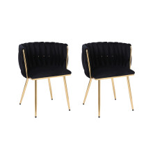 (Black/gold) Set of 2 x  Luxury Velvet/Metal Upholstered Seat Woven Dining Kitchen Home Restaurant Bar Pub Stool Chair