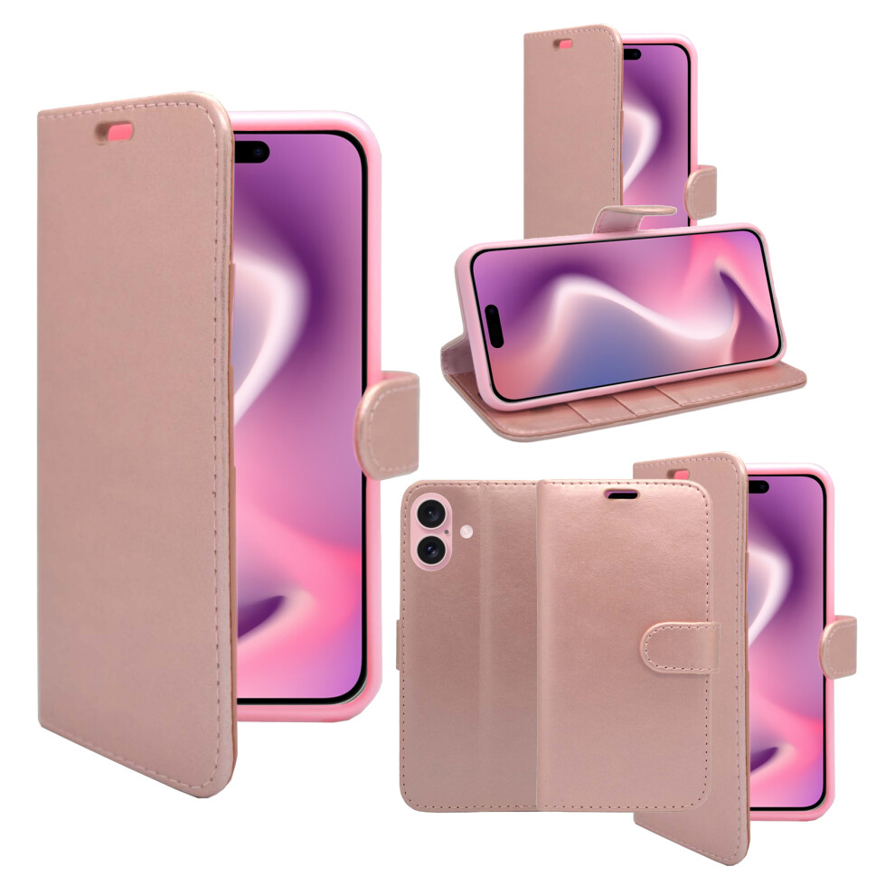 (Rose ) For Apple Iphone 16 Plus Wallet Flip Pu Leather Phone Case Gold 3476732179364