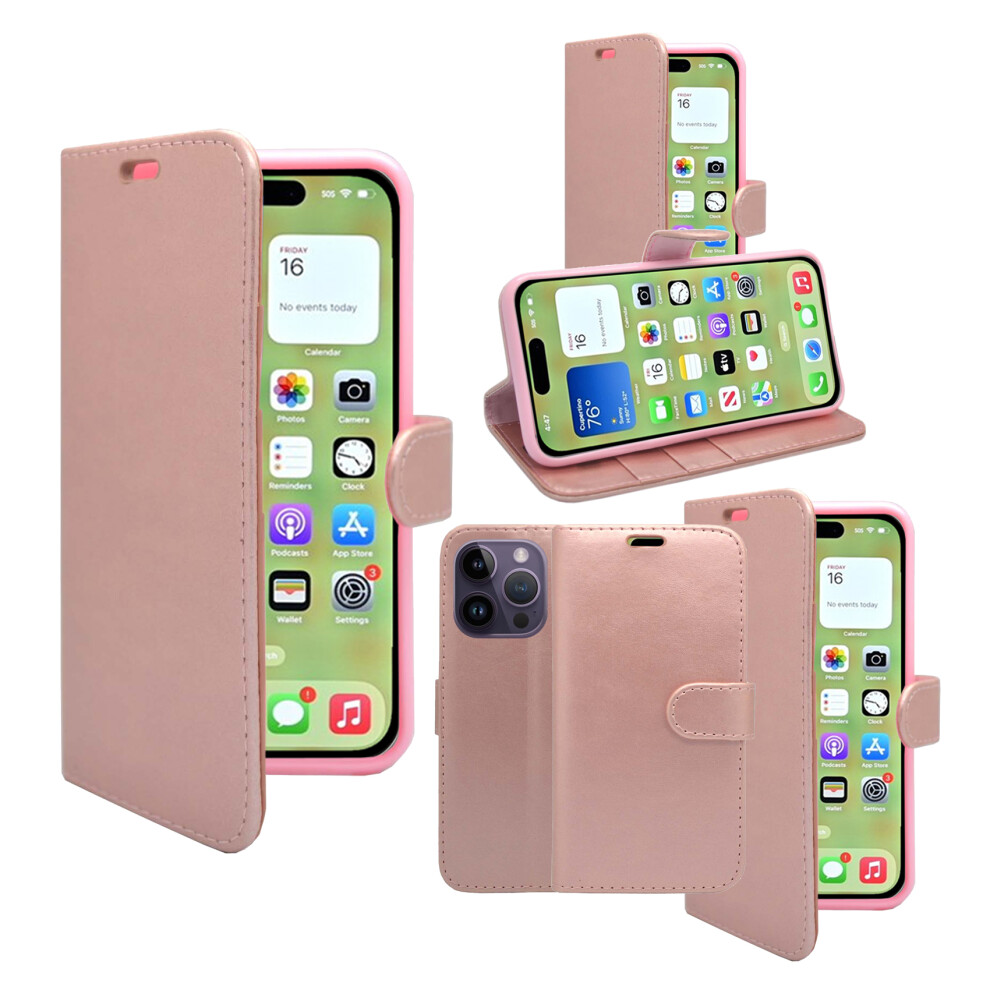 (Rose ) For Apple Iphone 16 Pro Wallet Flip Pu Leather Phone Case Gold 3476741525206