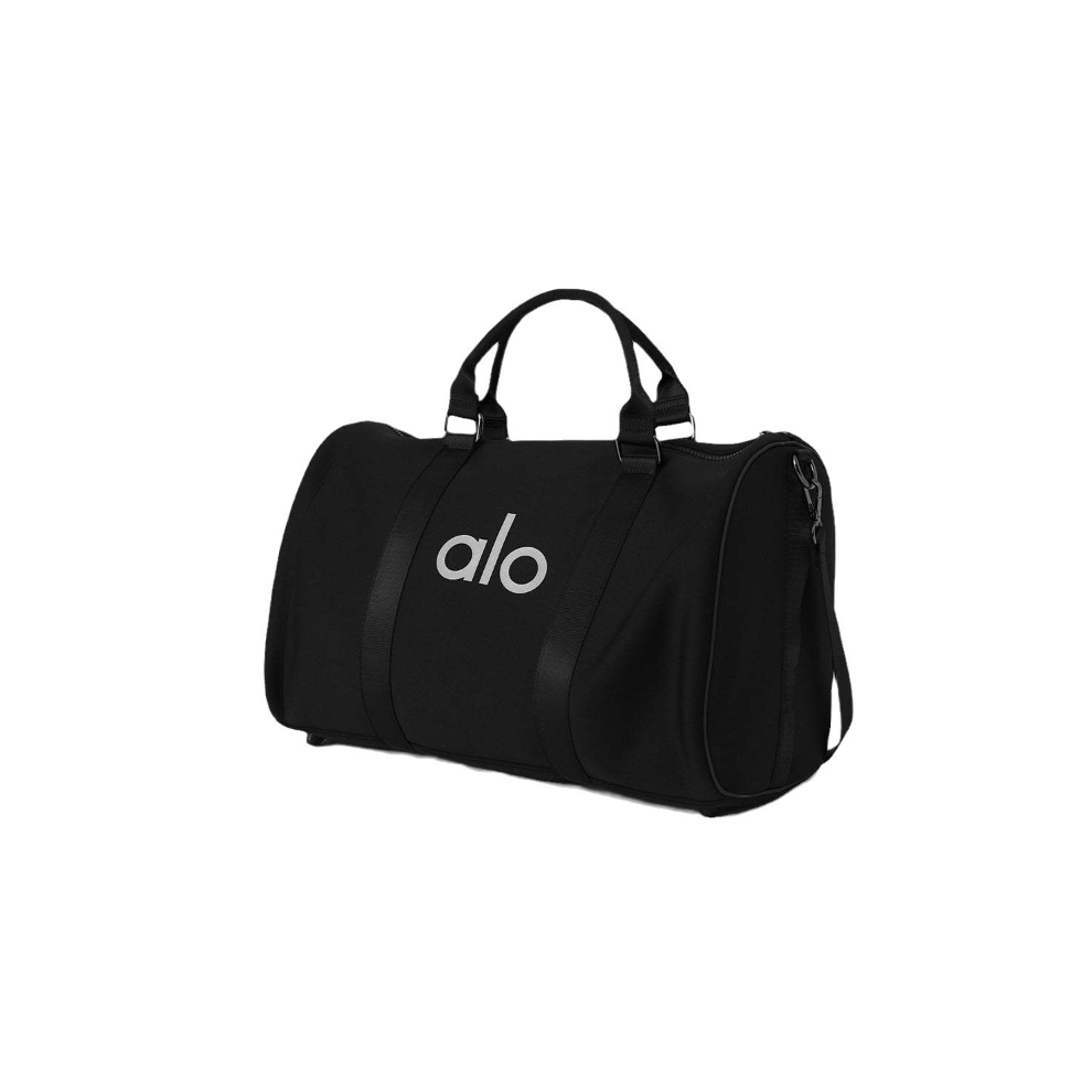Alo Yoga Traverse Duffle Bag in Black/Silver Alo Yoga duffel bag