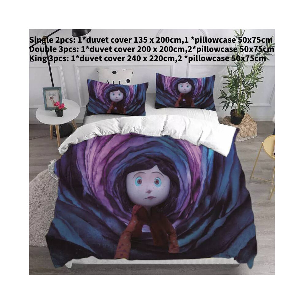 (Style C, Single) Coraline The Secret Door 3d Duvet Cover Bedding Set Pillowcase Single Double