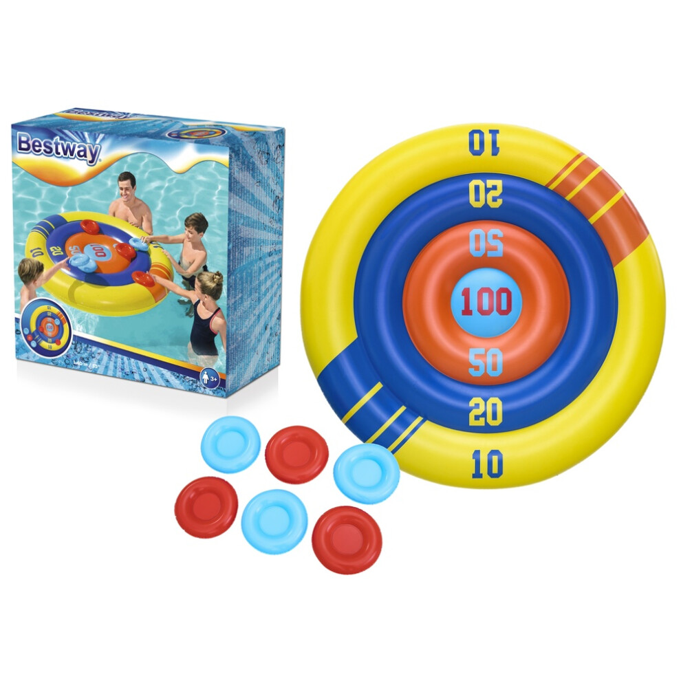 Inflatable Pool Game with 6 Frisbees & Durable 140cm Shield