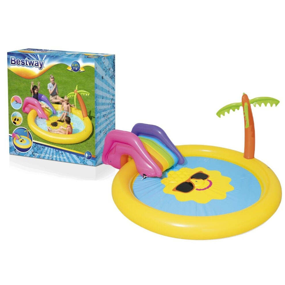 Inflatable Playground with Slide, Fountain & Palm Tree - 237x201x104 cm