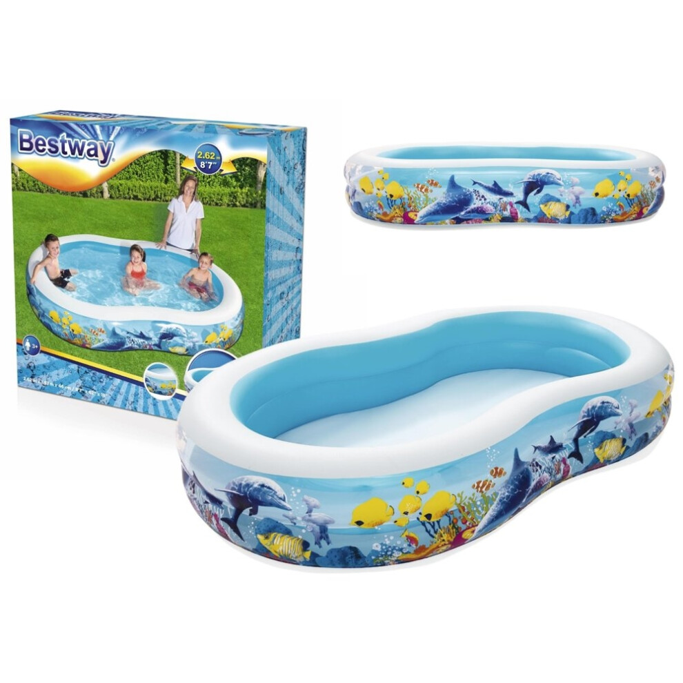 Ocean-Themed Inflatable Pool 262x157x46 cm for Kids & Family