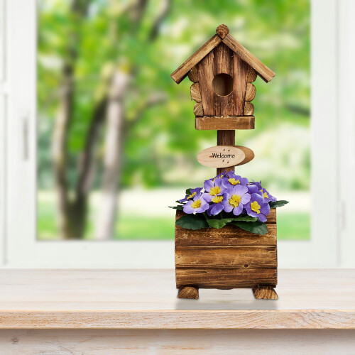 Dekoratives Vogelhaus mit Blumentopf 1