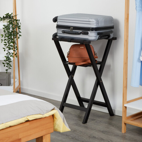 Black suitcase rack with shelf 1